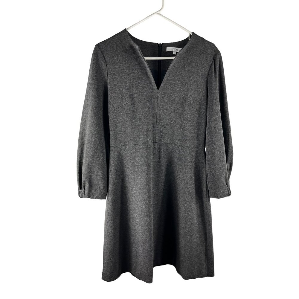 Tibi Mini Dress Charcoal Heather Gray 3/4 Sleeves Lined Size 4 Minimalist Chic - Picture 2 of 16